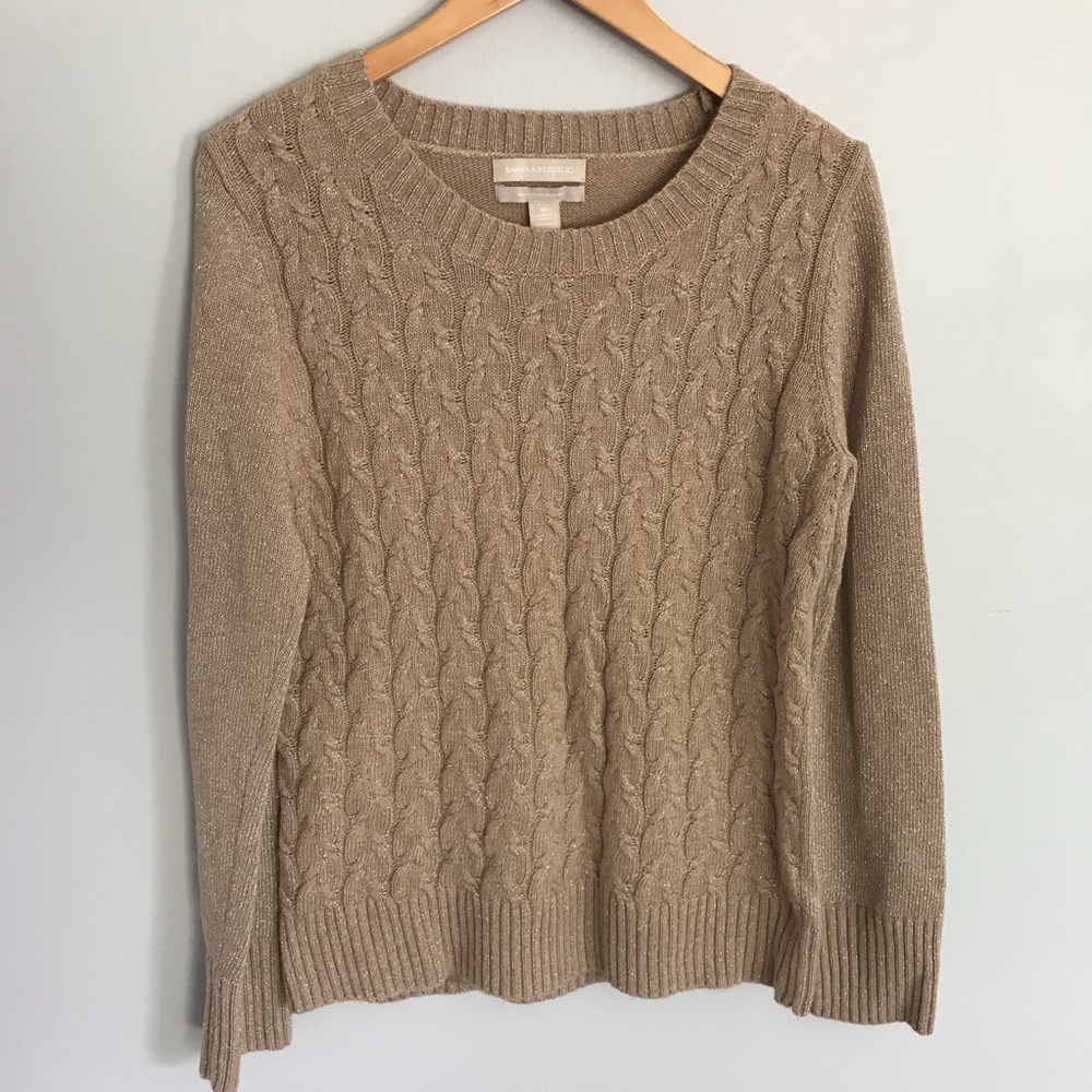 Banana Republic tan cable knit sweater w/shimmer